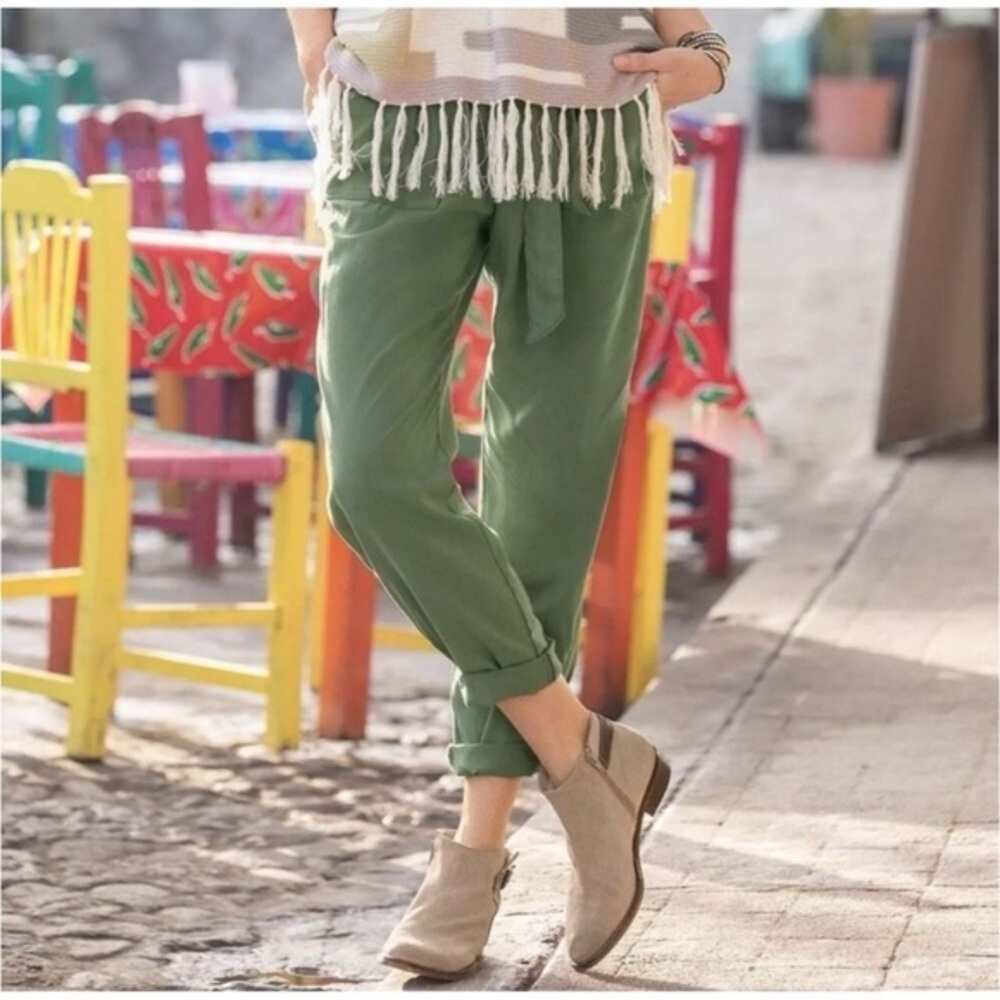 Sundance Melina Casual Waist Tie Olive Green Pants Size 6